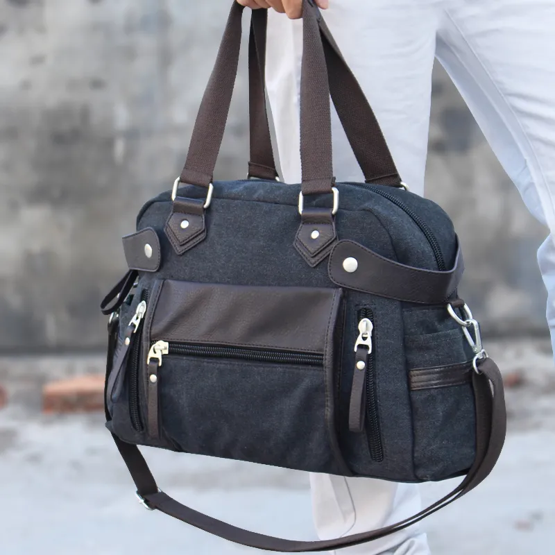 Canvas Crossbody Bag Men's Casual Shoulder Bag 14 Inch Laptop - 2